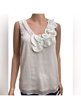 Stella Chic White Tank Top with Satin Floral Details Size 10